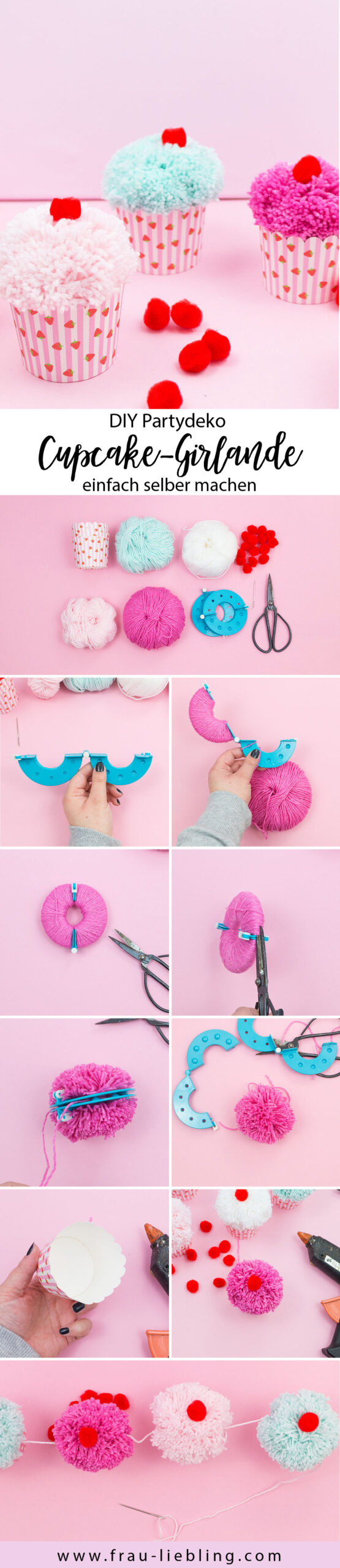 Diy Partydeko Pompon Cupcake Girlande Basteln
