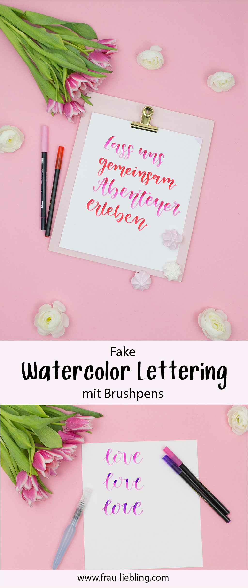 Frau Liebling - DIY Blog - Deko, Geschenke und Lettering - Fake Watercolor Lettering mit Brushpens