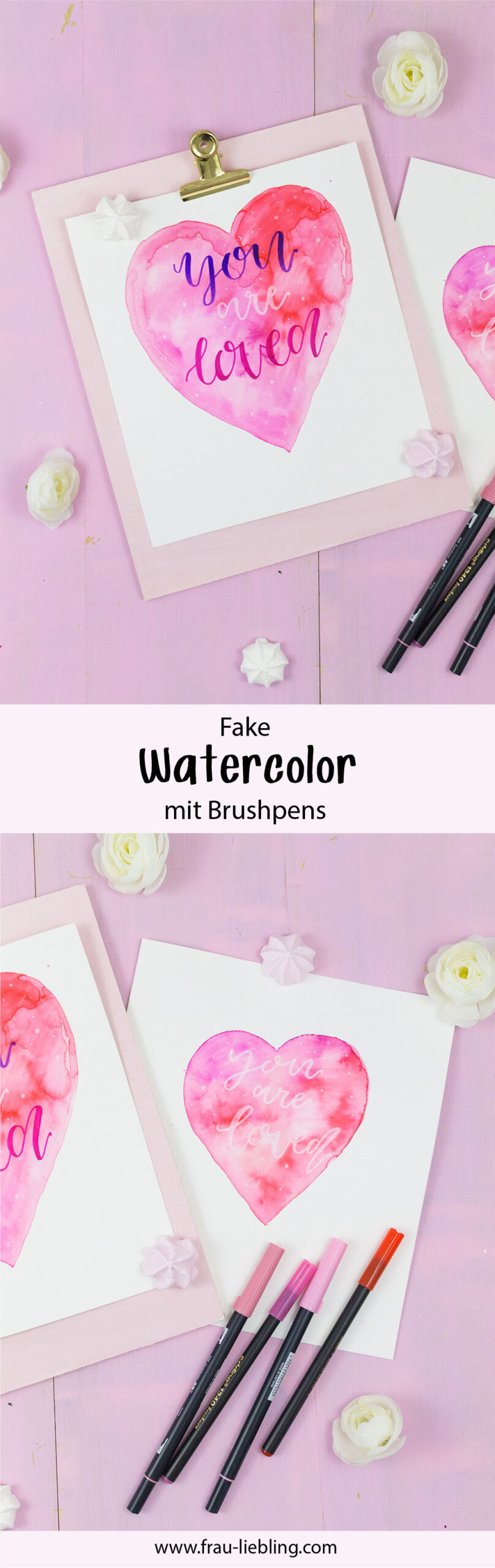 Frau Liebling - DIY Blog - Deko, Geschenke und Lettering - Fake Watercolor Lettering mit Brushpens