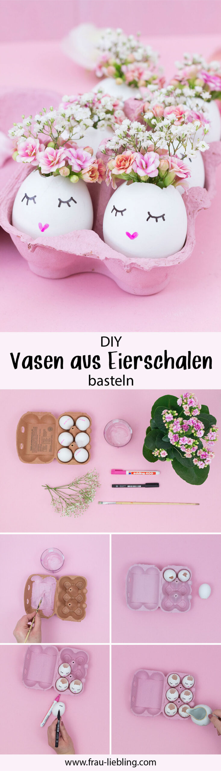 Frau Liebling - DIY Blog - Deko, Geschenke, Lettering - DIY Osterdeko: Vasen aus Eierschalen basteln - Ostereier kreativ gestalten
