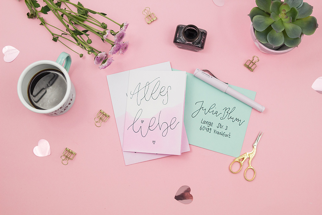 Frau Liebling - DIY Blog, Deko, Geschenke, Lettering - Watercolor Dip Dye Karten selber machen mit Schneider Base