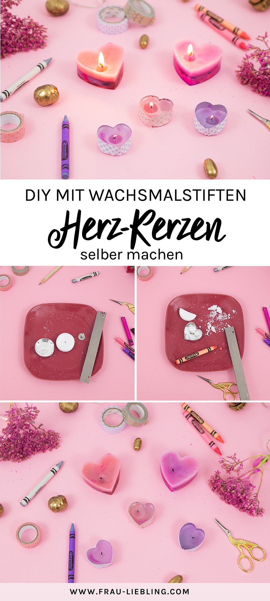 Frau Liebling - DIY Blog - Deko, Geschenke, Lettering - DIY aus Wachsmalstiften: Herz Kerzen selber machen
