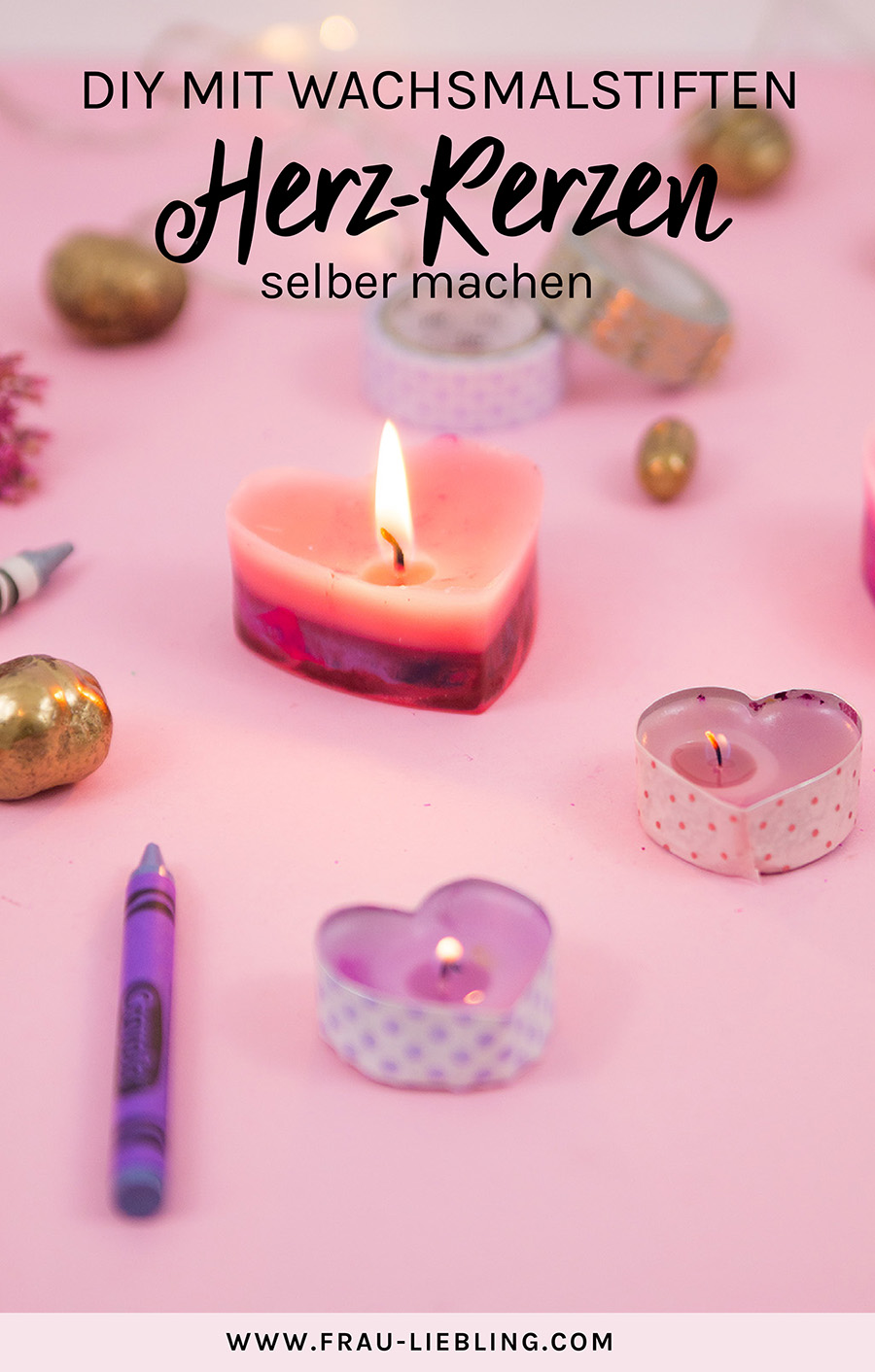 Frau Liebling - DIY Blog - Deko, Geschenke, Lettering - DIY aus Wachsmalstiften: Herz Kerzen selber machen