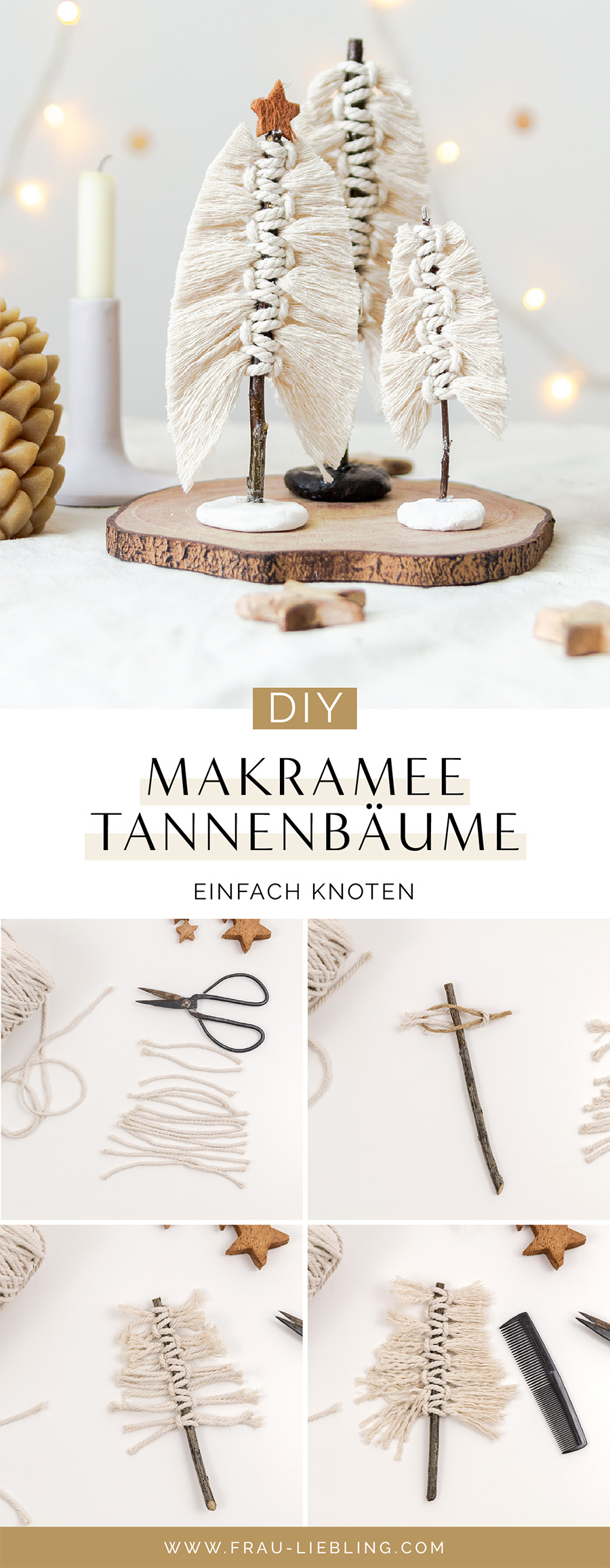 Frau Liebling - DIY Blog - Deko, Geschenke, Lettering - Makramee Tannenbäume knoten - DIY Weihnachtsdeko